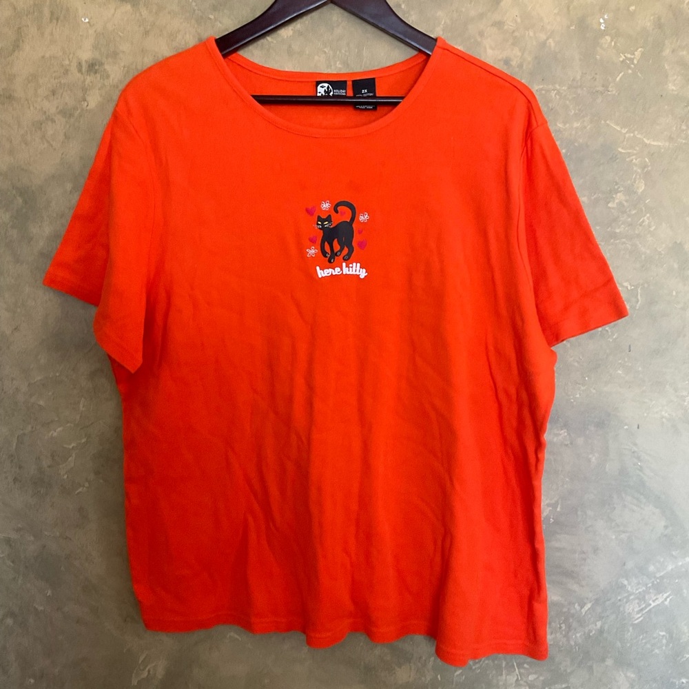 Vintage Y2K Cotton Fine Rib Here Kitty Graphic Tee